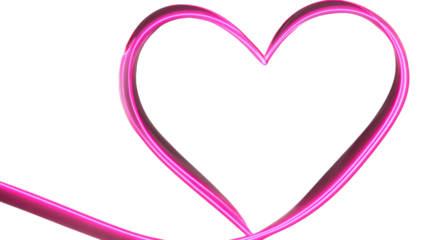 Pink glowing heart shaped light ribbon on white background symbolizing love, care, compassion, romance, healthcare support, awareness, and emotional connection concept