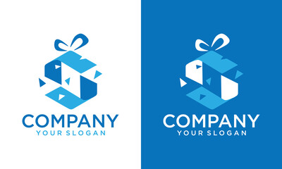 Creative blue Color Gift box icon with initial S letter Logo concept