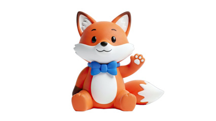 Cute 3D Fox Waving with Blue Bowtie