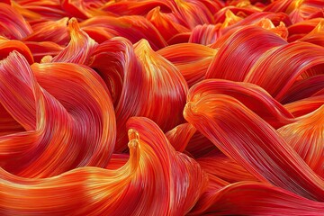 Flowing, curling, orange and red abstract textured surface
