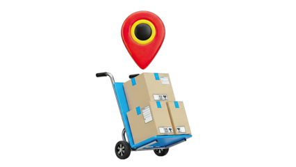Delivery Cart with Packages and Location Pin