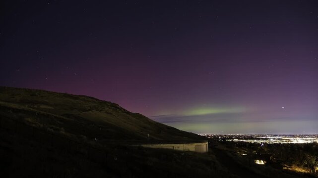Northern Lights Above Denver City Skyline Colorado Timelapse