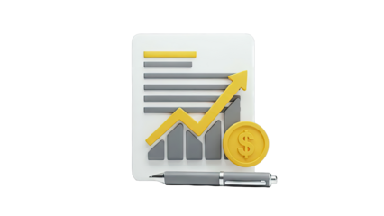 3D Financial Growth Chart with Coin and Pen