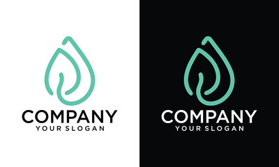 Creative Water drop line art icon logo with leaves. Eco-friendly leaf logo inside water drop symbol
