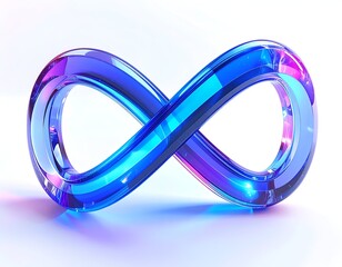 A translucent, glassy infinity symbol casting shadows on a white surface