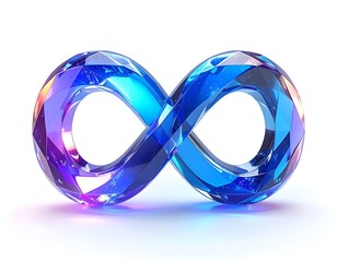 Sparkling, faceted infinity symbol glows with blue, purple, and orange hues