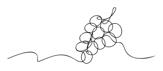 Obraz premium Stylized continuous line drawing of a bunch of grapes conveying elegance and freshness, perfect for beverage branding, healthy food packaging, or minimalist kitchen decor