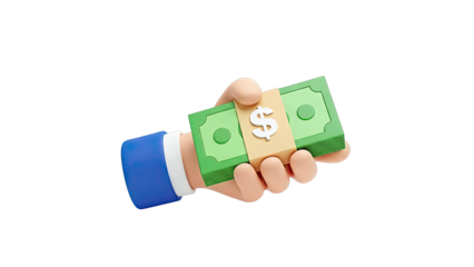 3D Render of Hand Holding Stack of Money