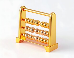 Gleaming golden abacus with rows of spheres, on a white surface