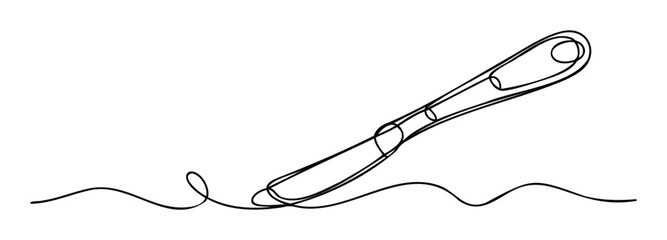Minimalist continuous line drawing of a kitchen butter knife, ideal for culinary branding, food blogs, or restaurant menu designs emphasizing simplicity.