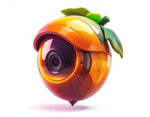 A stylized security camera shaped like a vibrant orange acorn