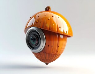 Orange, acorn-shaped device with camera lens and textured surface