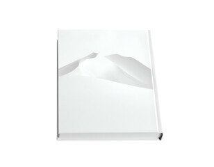 Angled hardcover book with a monochromatic mountain range embossed on cover