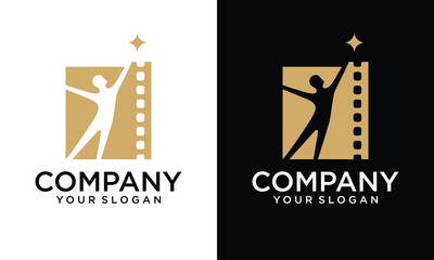 Creative illustration of a human with a film reel for the background. good for any business related to movie or entertainment.