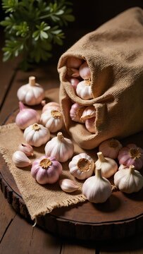 garlic on a wooden board