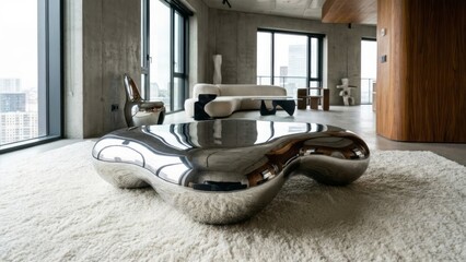 Modern Living Room with Unique Coffee Table Interior Design Contemporary Furniture. Concept featuring modern, living room, interior design, coffee table, contemporary.
