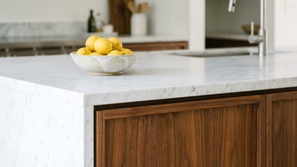 Modern Kitchen with Marble Countertop and Lemons Modern Design Interior Home Decor. Concept featuring kitchen, marble countertop, lemons, modern design, interior.