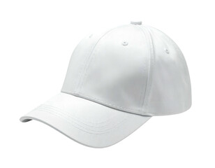 Isolated white baseball cap, angled perspective, on black background