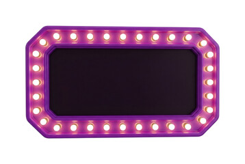 Illuminated Purple Marquee Frame with Circular Bulbs and Blank Space for Text or Images