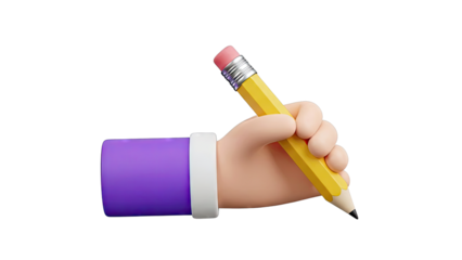 Cartoon Hand Holding Pencil Writing on White Background