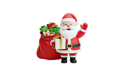 Cartoon Santa Claus with Bag of Gifts