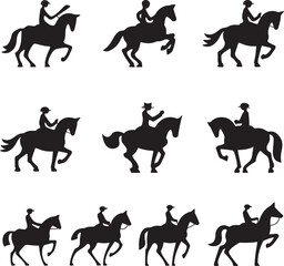 Fototapeta premium Horse rider icon bundle set black vector silhouette art clean white screen
