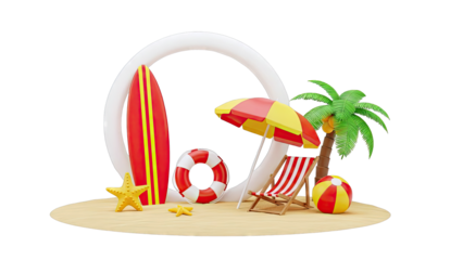 Tropical Beach Scene with Summer Fun Elements