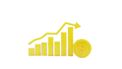 Financial Growth Chart with Dollar Coin on White Background