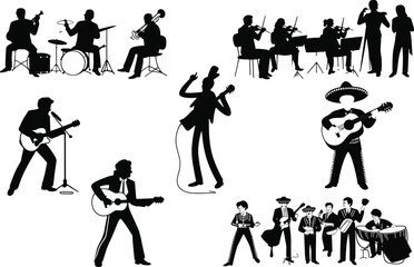 musicians performing various musical styles Silhouettes art