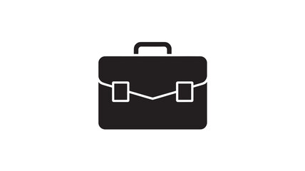 Black briefcase icon in simple flat design with white accents and handle on transparent background for business use