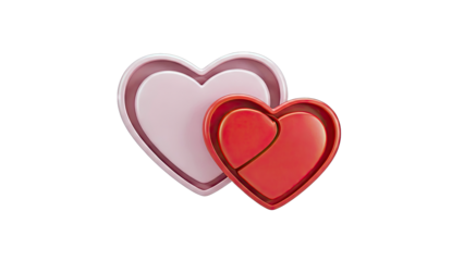 Two 3D Hearts, one pink, one red, overlapping on a white background
