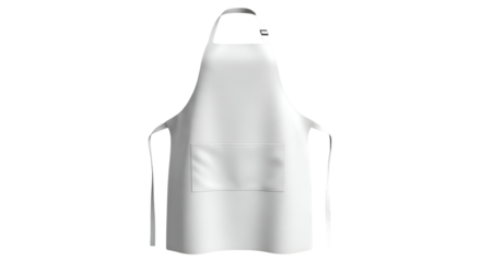 A white kitchen apron with a chest pocket and neck loop