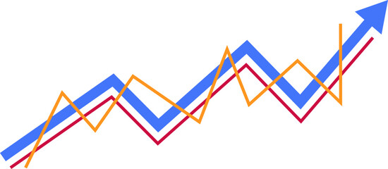 Rising business arrow chart with multiple trend upward lines growth vector illustration 