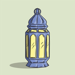 Middle Eastern Decorative Lantern Flat Illustration in Blue Color