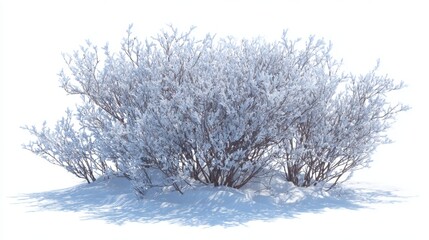 A serene winter scene featuring a bush covered in pristine snow. This image evokes tranquility and cold beauty in nature. Perfect for seasonal themes. Generative AI