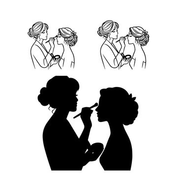 beaution woman mackup icon silhouette woman applying makeup on another woman with beauty brush