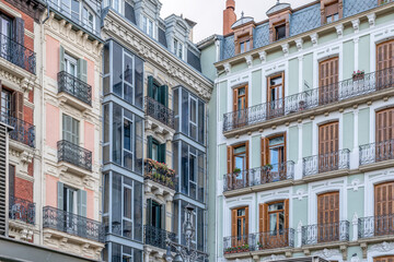 Fototapeta premium Classic European Residential Building Facade with Ornate Balconies