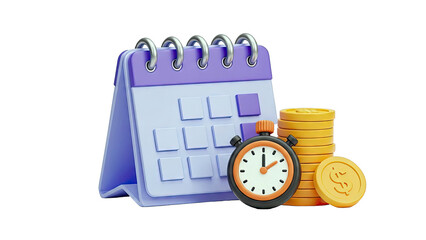 Calendar, Stopwatch, and Coins