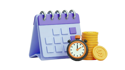 Calendar, Stopwatch, and Coins