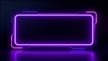 Rectangular purple neon frame with futuristic glowing effect on a dark background. Modern tech border, template for gaming, digital design, sci-fi, cyber, and virtual interface concepts.