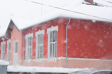Raindrops on the window glass, Icy flowers - frozen window