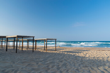 Sunny beach with sand dunes and blue sky in Bulgaria