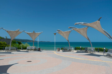 Sunny beach with sand dunes and blue sky in Bulgaria