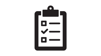 Clipboard with checklist in simple flat design with black and white color scheme on white background for ui design