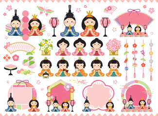 かわいいひな祭りのイラストセット_文字なし