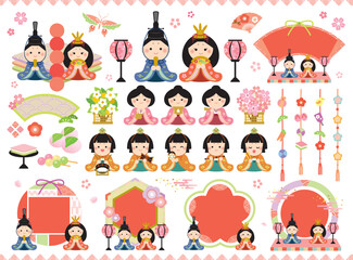 かわいいひな祭りのイラストセット_文字なし