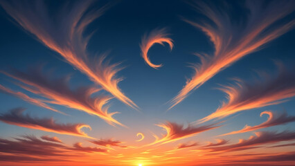 Painted Sky with Cirrus Uncinus 'Mare's Tails' at Sunset - High Winds Aloft