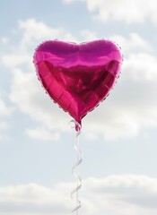 Pink heart shaped balloon floating in sky