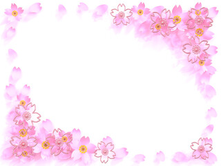 ペーパークラフトとピンクゴールドワイヤーの桜の3DCGフレーム　白背景　影有り