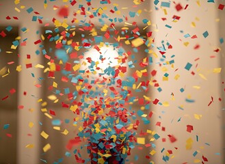 Vibrant confetti explosion in bright colors fills the air